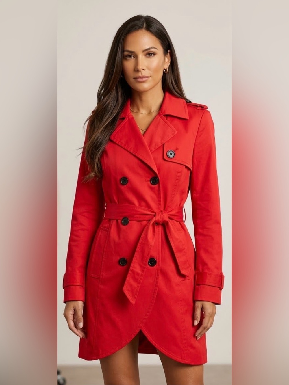 Bebe Red Trench Coat Tulip Detail Size Small